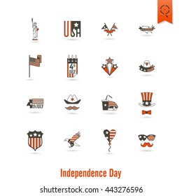 4th of July, Independence Day of the United States, Simple Flat Icons. Vector