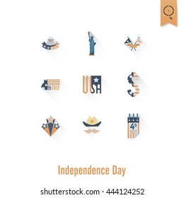 4th of July, Independence Day of the United States, Simple Flat Icons. Vector