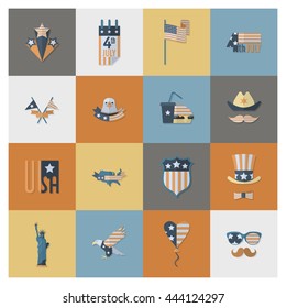 4th of July, Independence Day of the United States, Simple Flat Icons. Vector