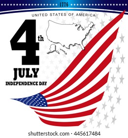 4th of July, Independence Day, United Stated of America, USA. Flat Vector