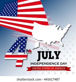 4th of July, Independence Day, United Stated of America, USA. Flat Vector
