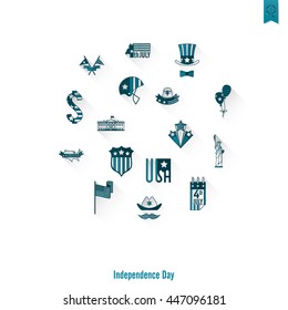 4th of July, Independence Day of the United States, Simple Flat Icons. Vector