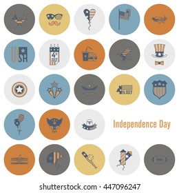 4th of July, Independence Day of the United States, Simple Flat Icons. Vector