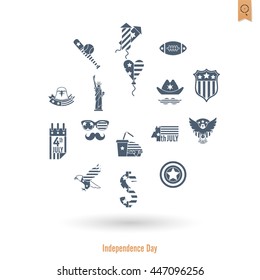 4th of July, Independence Day of the United States, Simple Flat Icons. Vector