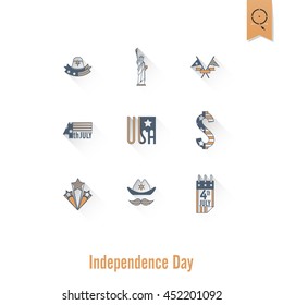 4th of July, Independence Day of the United States, Simple Flat Icons. Vector