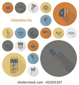 4th of July, Independence Day of the United States, Simple Flat Icons. Vector