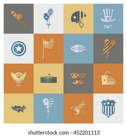 4th of July, Independence Day of the United States, Simple Flat Icons. Vector