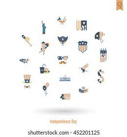 4th of July, Independence Day of the United States, Simple Flat Icons. Vector