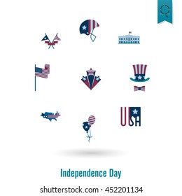 4th of July, Independence Day of the United States, Simple Flat Icons. Vector