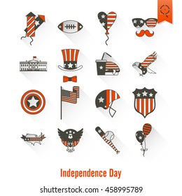 4th of July, Independence Day of the United States, Simple Flat Icons. Vector