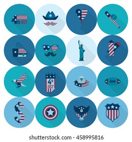 4th of July, Independence Day of the United States, Simple Flat Icons. Vector