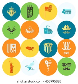 4th of July, Independence Day of the United States, Simple Flat Icons. Vector