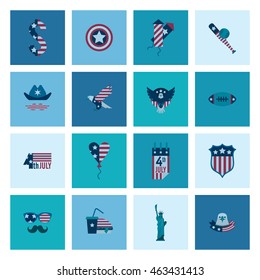 4th of July, Independence Day of the United States, Simple Flat Icons. Vector