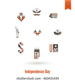 4th of July, Independence Day of the United States, Simple Flat Icons. Vector