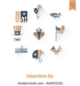 4th of July, Independence Day of the United States, Simple Flat Icons. Vector