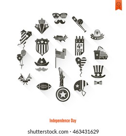 4th of July, Independence Day of the United States, Simple Flat Icons. Vector