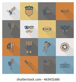 4th of July, Independence Day of the United States, Simple Flat Icons. Vector