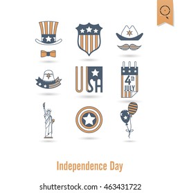 4th of July, Independence Day of the United States, Simple Flat Icons. Vector
