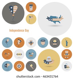 4th of July, Independence Day of the United States, Simple Flat Icons. Vector