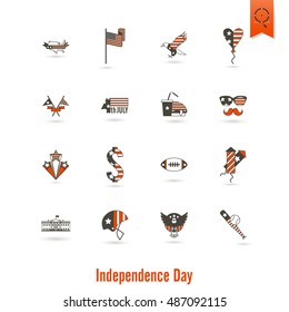 4th of July, Independence Day of the United States, Simple Flat Icons. Vector