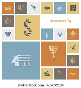 4th of July, Independence Day of the United States, Simple Flat Icons. Vector