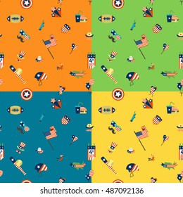 4th of July, Independence Day of the United States, Four Background in Different Colors Vector