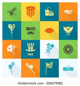 4th of July, Independence Day of the United States, Simple Flat Icons. Vector
