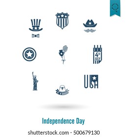 4th of July, Independence Day of the United States, Simple Flat Icons. Vector
