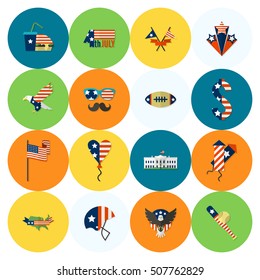 4th of July, Independence Day of the United States, Simple Flat Icons. Vector