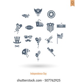 4th of July, Independence Day of the United States, Simple Flat Icons. Vector