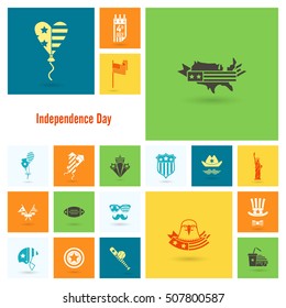 4th of July, Independence Day of the United States, Simple Flat Icons. Vector