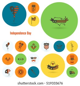 4th of July, Independence Day of the United States, Simple Flat Icons. Vector