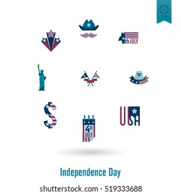 4th of July, Independence Day of the United States, Simple Flat Icons. Vector