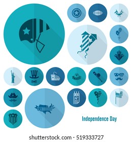 4th of July, Independence Day of the United States, Simple Flat Icons. Vector