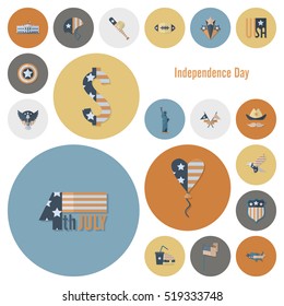 4th of July, Independence Day of the United States, Simple Flat Icons. Vector