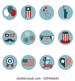 4th of July, Independence Day of the United States, Simple Flat Icons Vector illustration