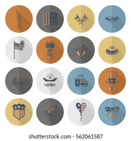 4th of July, Independence Day of the United States, Simple Flat Icons. Vector