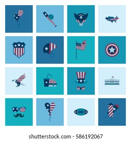 4th of July, Independence Day of the United States, Simple Flat Icons. Vector