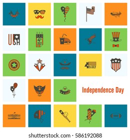 4th of July, Independence Day of the United States, Simple Flat Icons. Vector