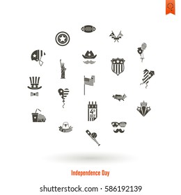 4th of July, Independence Day of the United States, Simple Flat Icons. Vector