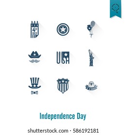 4th of July, Independence Day of the United States, Simple Flat Icons. Vector
