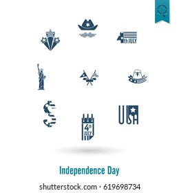 4th of July, Independence Day of the United States, Simple Flat Icons. Vector