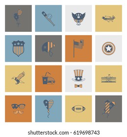 4th of July, Independence Day of the United States, Simple Flat Icons. Vector