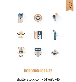 4th of July, Independence Day of the United States, Simple Flat Icons. Vector