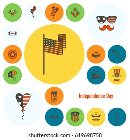 4th of July, Independence Day of the United States, Simple Flat Icons. Vector