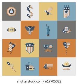 4th of July, Independence Day of the United States, Simple Flat Icons. Vector