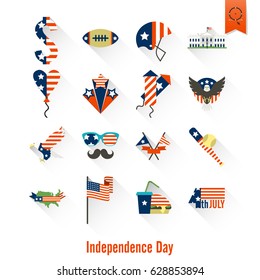 4th of July, Independence Day of the United States, Simple Flat Icons. Vector