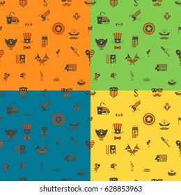 4th of July, Independence Day of the United States, Four Background in Different Colors Vector