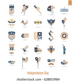 4th of July, Independence Day of the United States, Simple Flat Icons. Vector