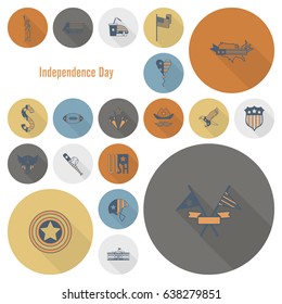 4th of July, Independence Day of the United States, Simple Flat Icons. Vector